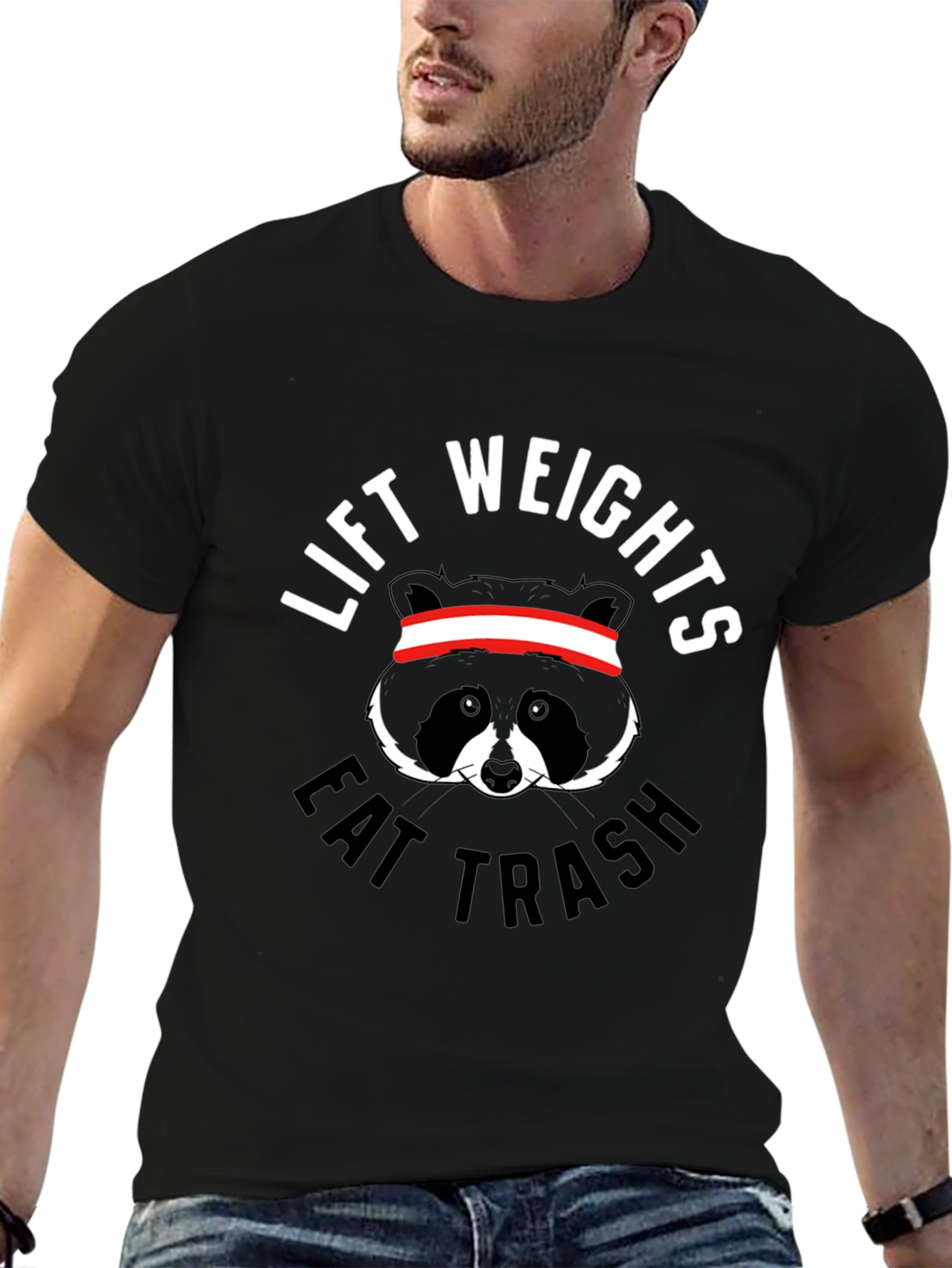 Black Lift Weights Eat Trash Raccoon Graphic Tee view 6