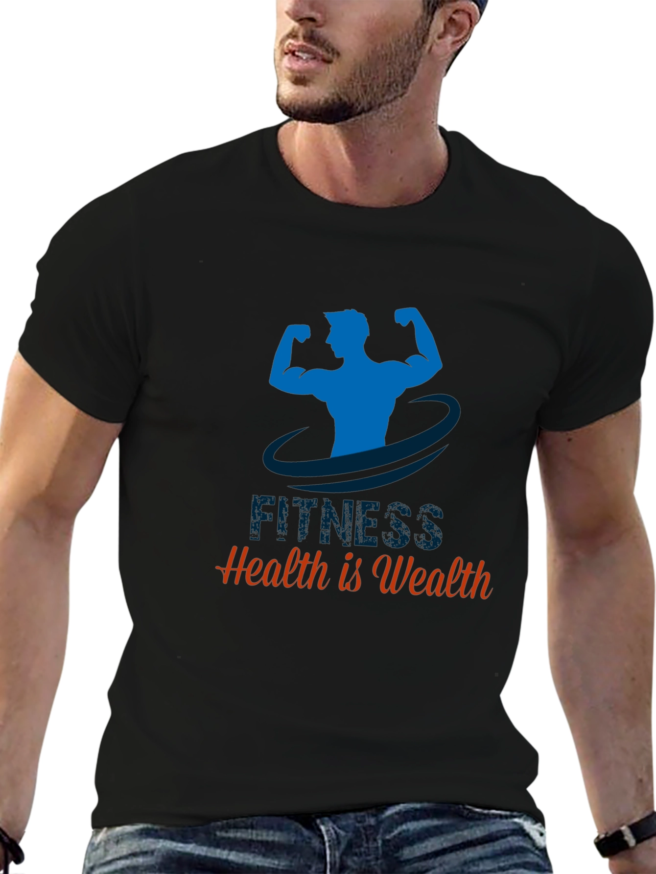 Black Fitness Graphic Tee - Health is Wealth view 6