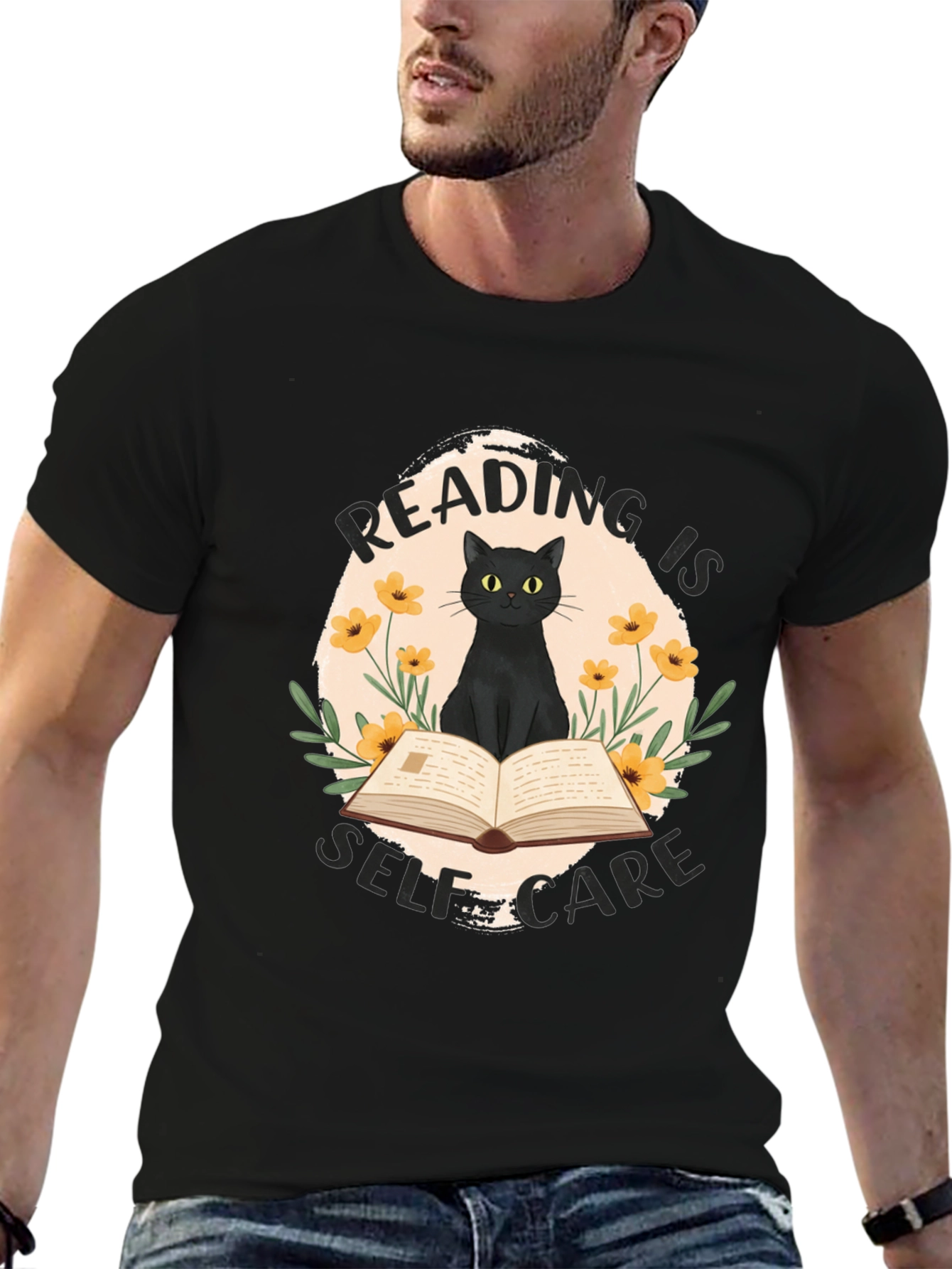 Black Reading is Self-Care Cat Graphic T-Shirt view 6
