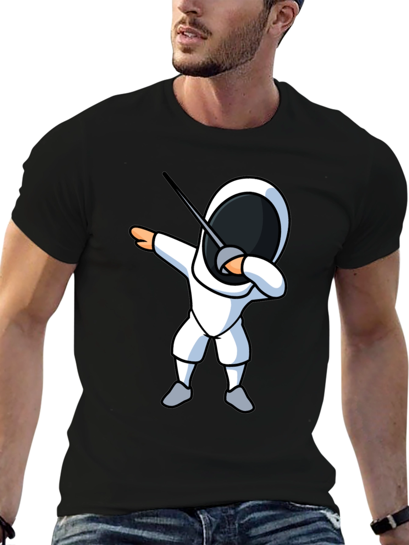 Black Fencing Dabbing T-Shirt - Black Graphic Tee view 6