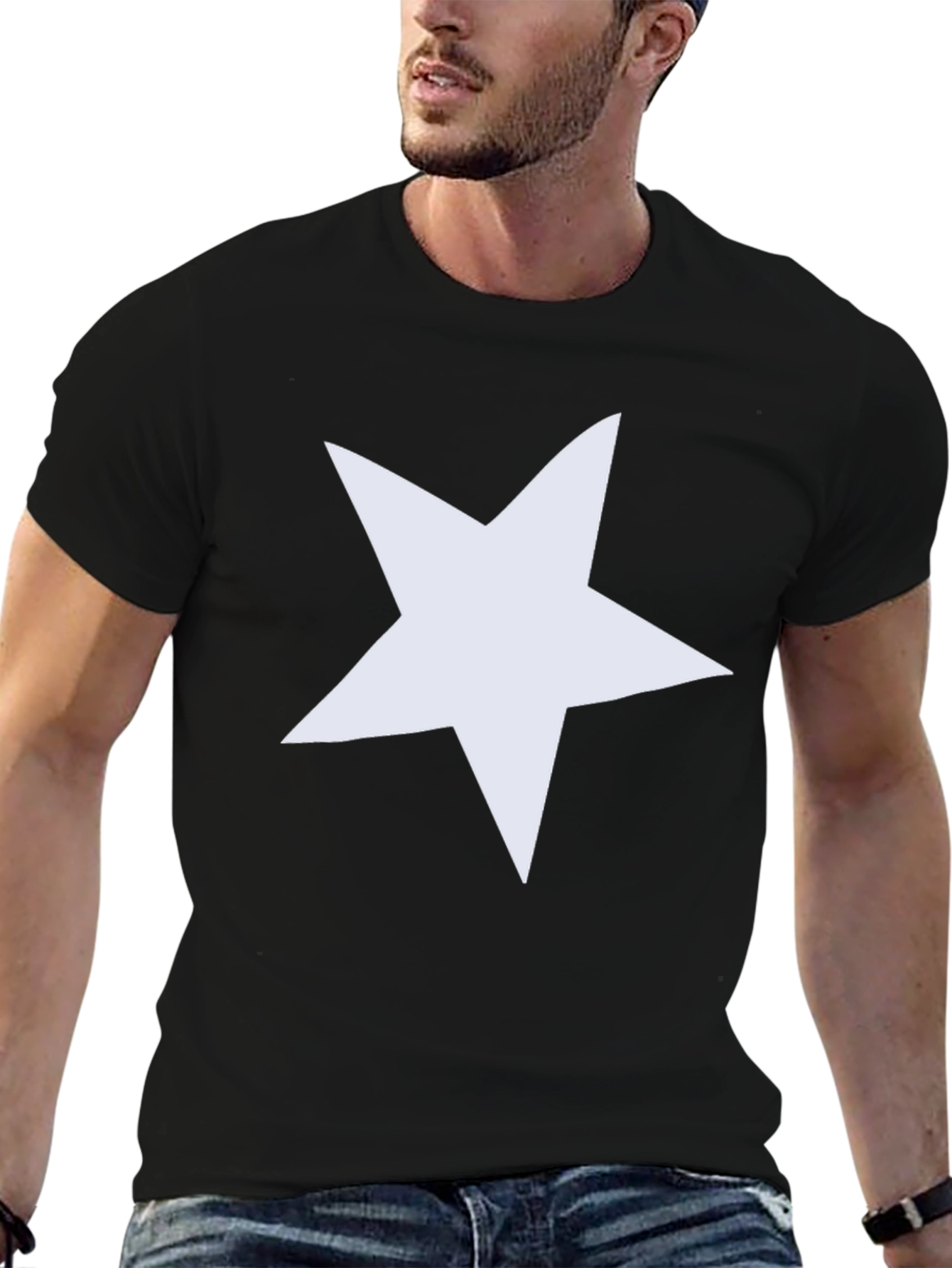 Black Bold Star Graphic Tee - Black Cotton Casual view 6