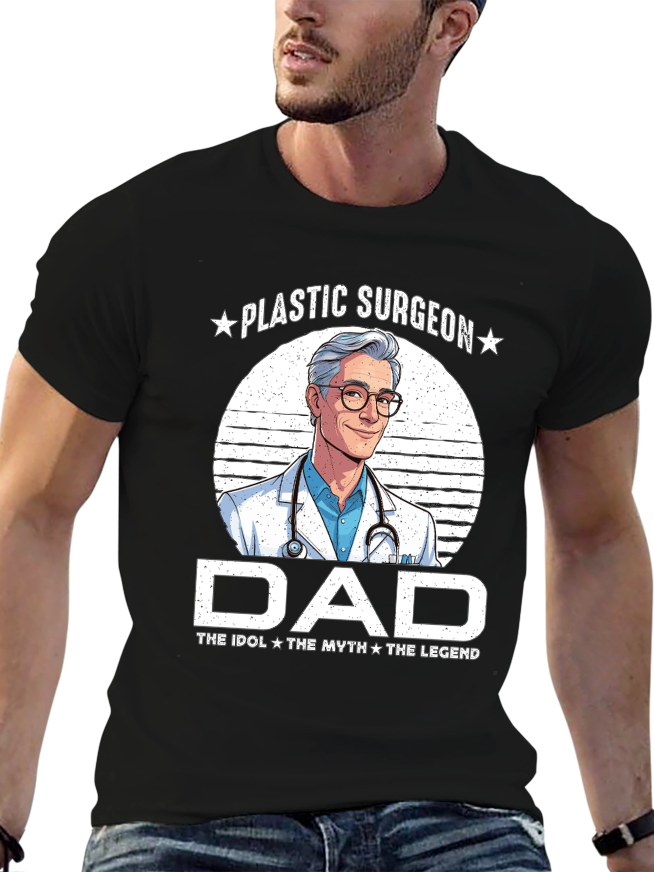 Black Plastic Surgeon Dad T-Shirt - Idol, Myth, Legend view 6