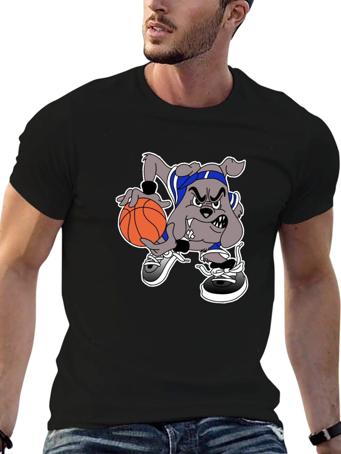 Black Basketball Bulldog Black T-Shirt view 6