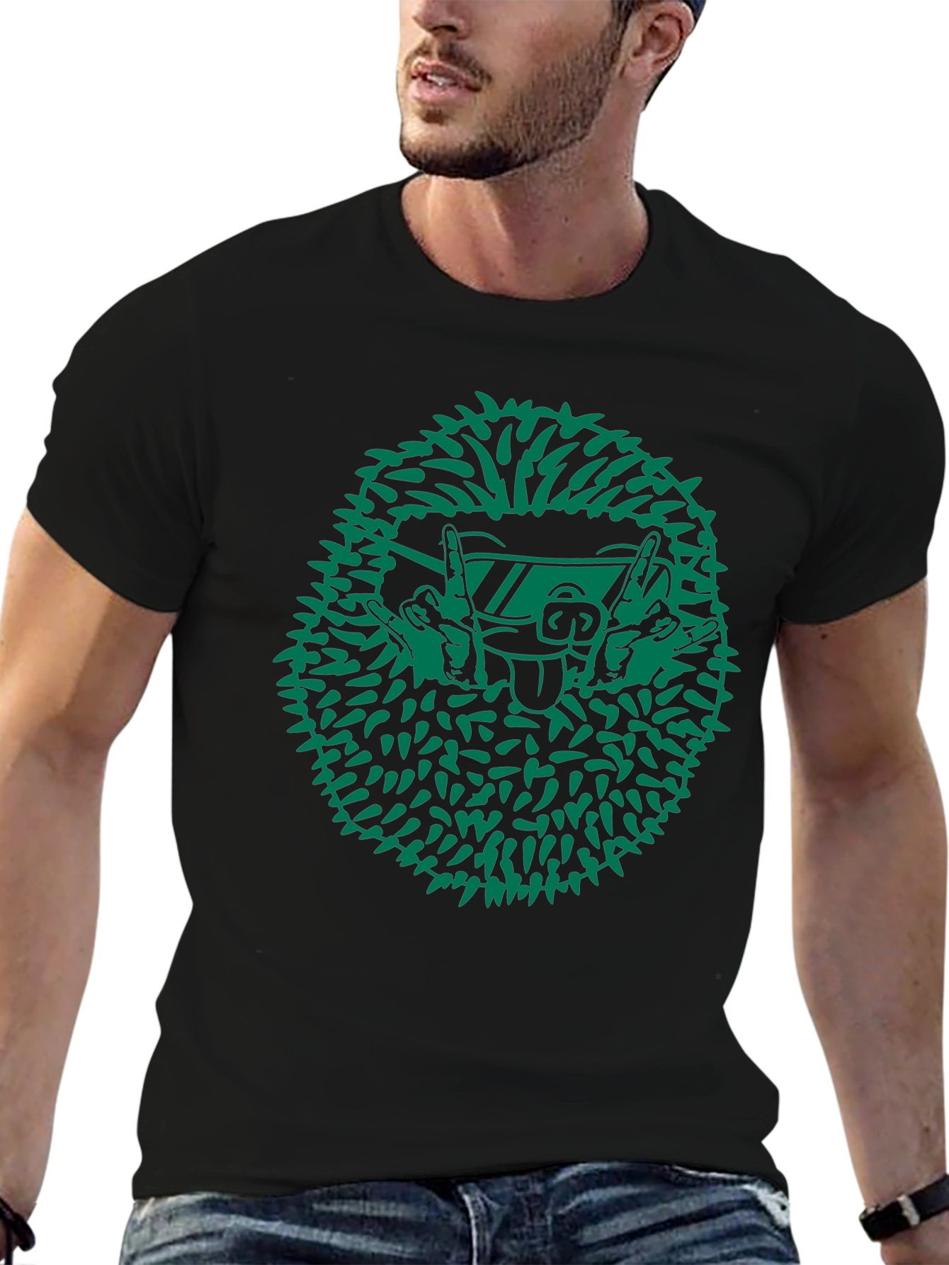 Black Cool Hedgehog Graphic Tee - Black Cotton view 6