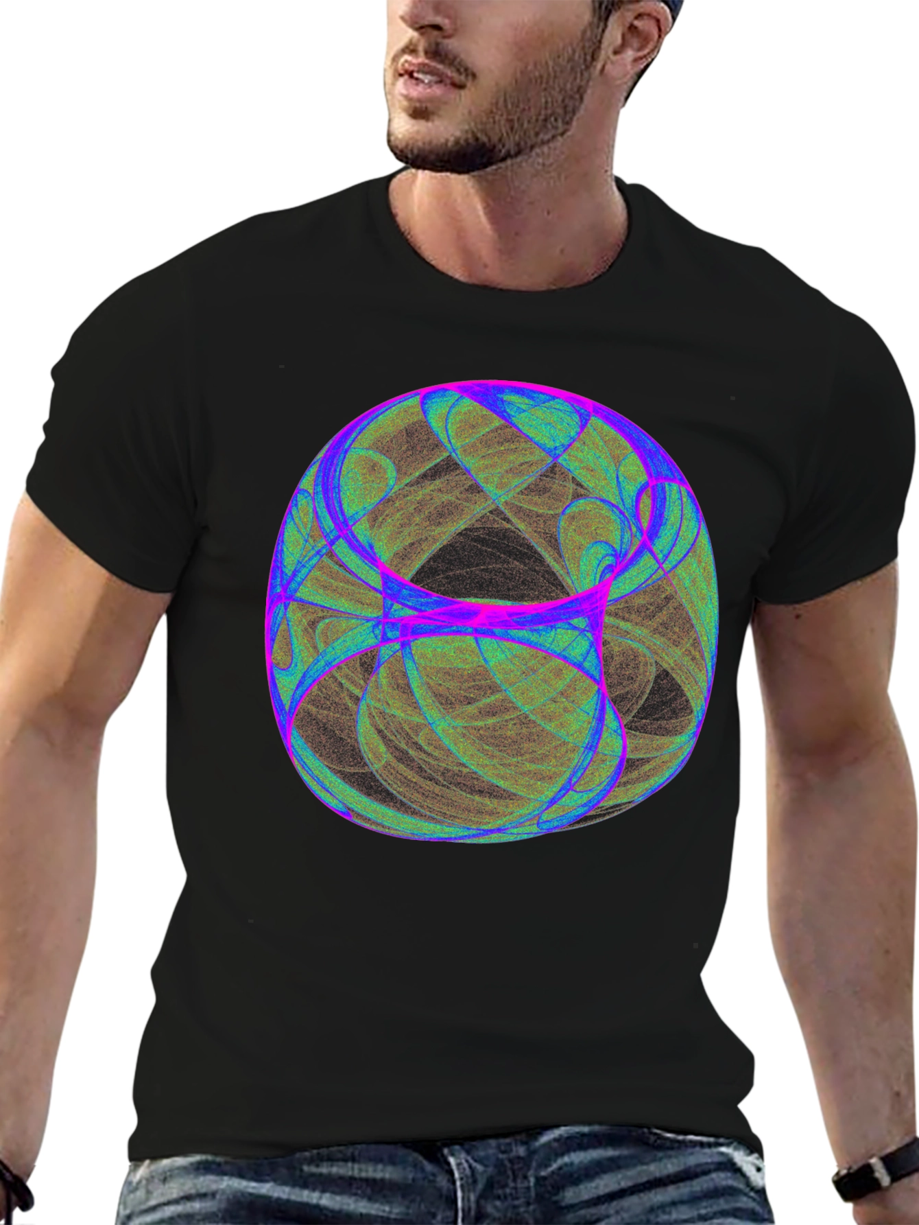 Black Abstract Orb Graphic Tee - Black Cotton Blend T-Shirt view 6