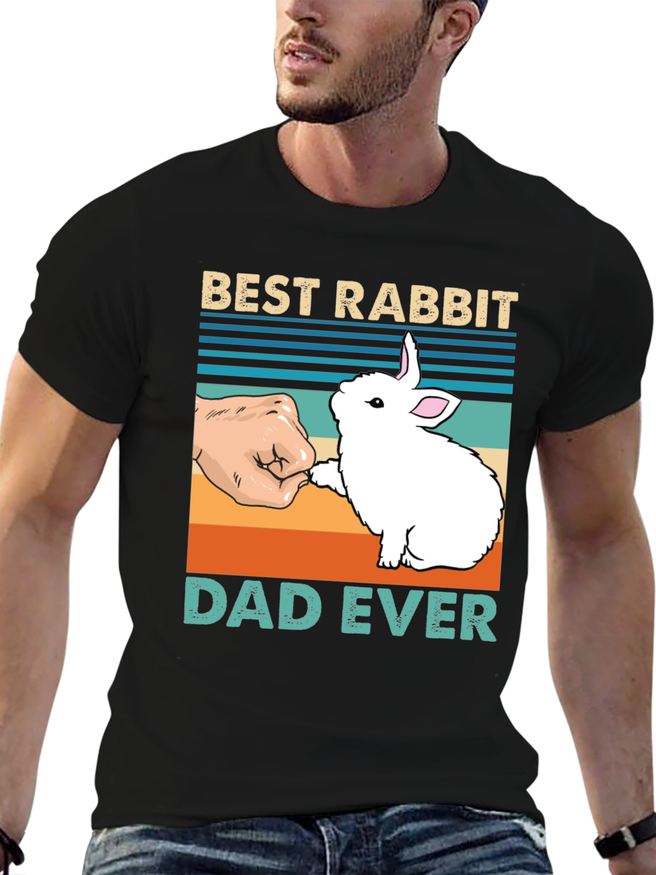 Black Best Rabbit Dad Ever T-Shirt view 6