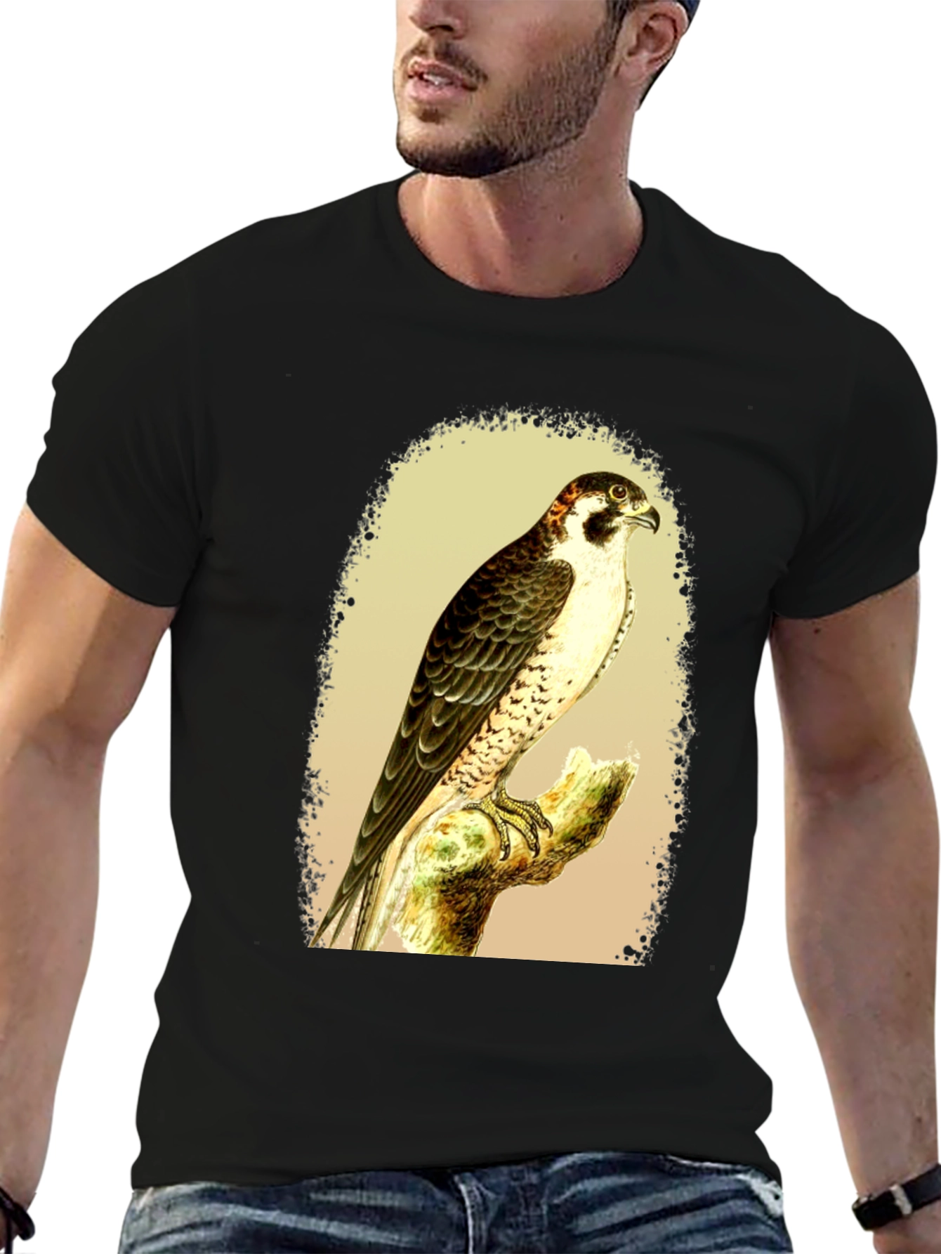 Black Falcon Graphic Tee - Vintage Bird Illustration T-Shirt view 6