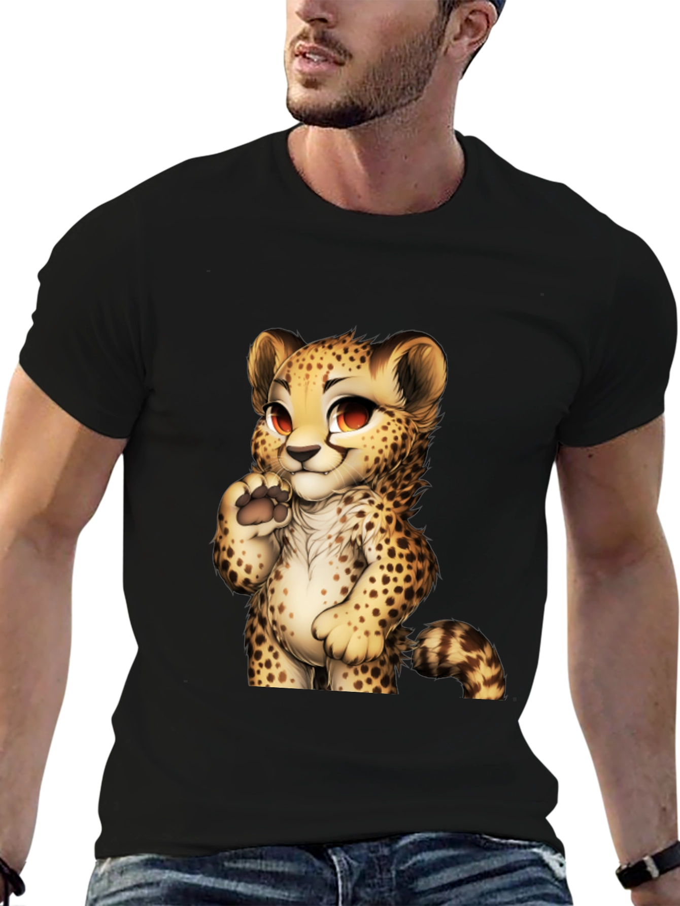 Black Cute Cheetah Graphic Tee - Black view 6