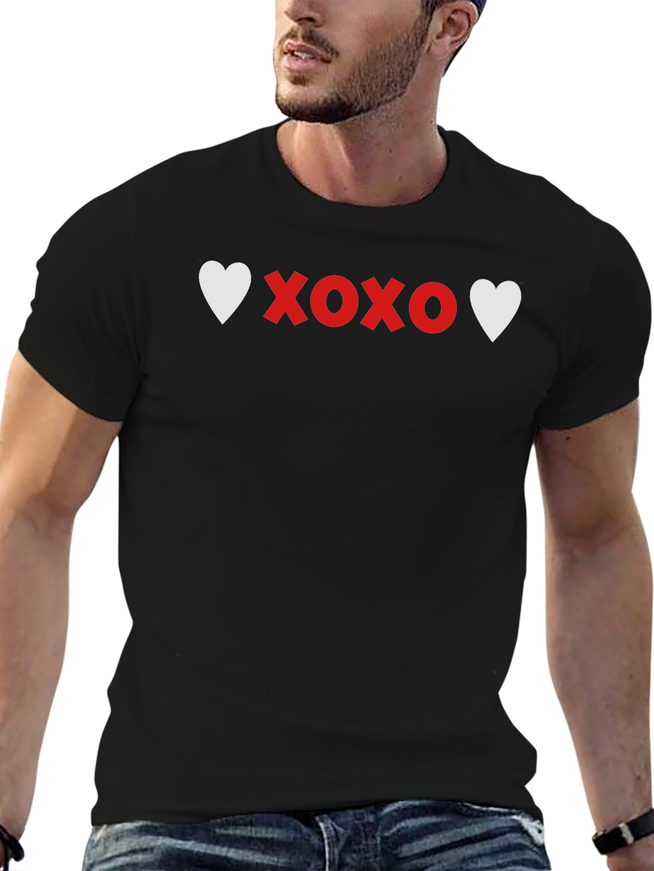Black Heart XOXO Graphic Tee - Soft Black Casual T-Shirt view 6
