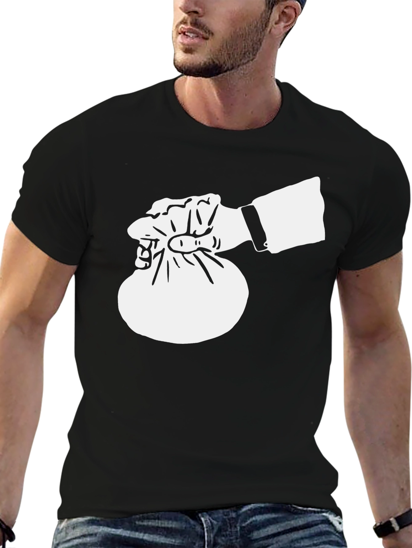 Black Money Bag T-Shirt - Black Crew Neck view 6