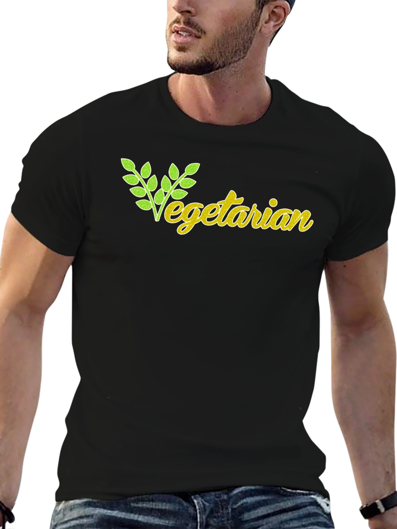 Black Vegetarian Graphic T-Shirt - Black view 6