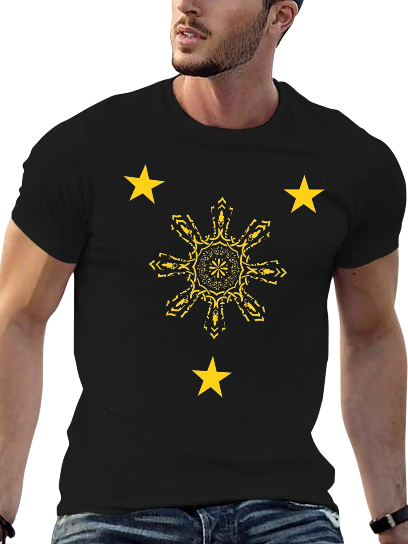 Black Filipino Pride Black Tee: Sun & Stars view 6
