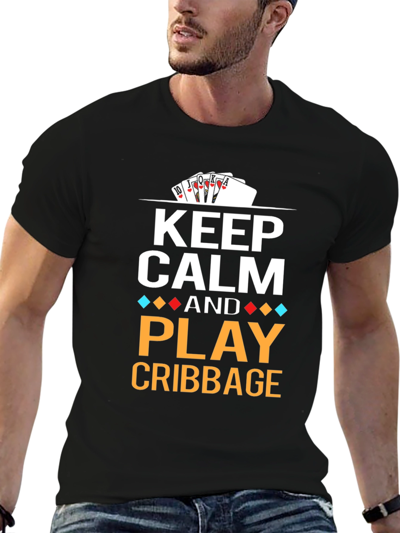 Black Keep Calm and Play Cribbage T-Shirt view 6