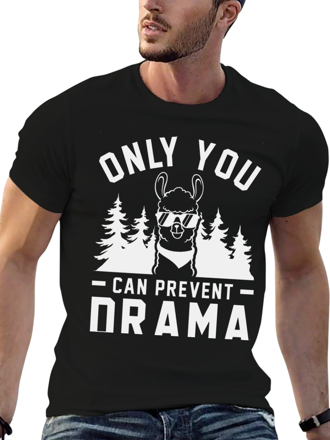 Black Only You Can Prevent Drama Llama T-Shirt view 6