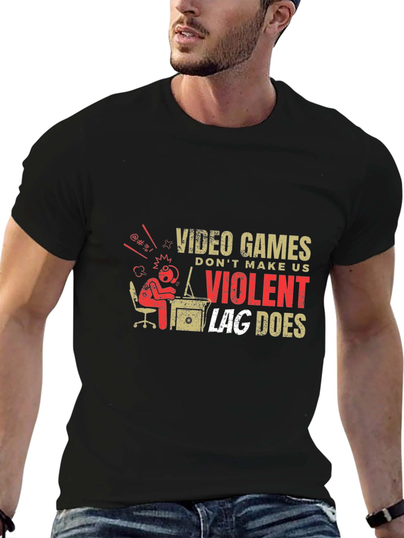 Black Video Game Lag T-Shirt view 6