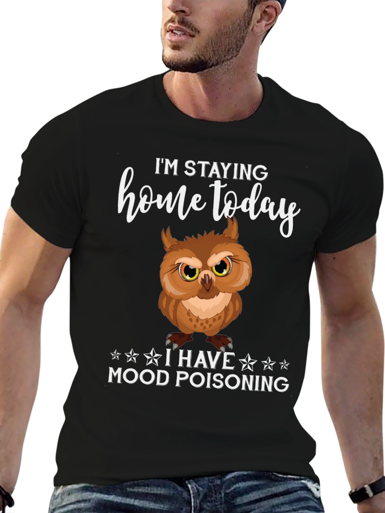 Black I'm Staying Home Mood Poisoning Owl Graphic Tee view 6