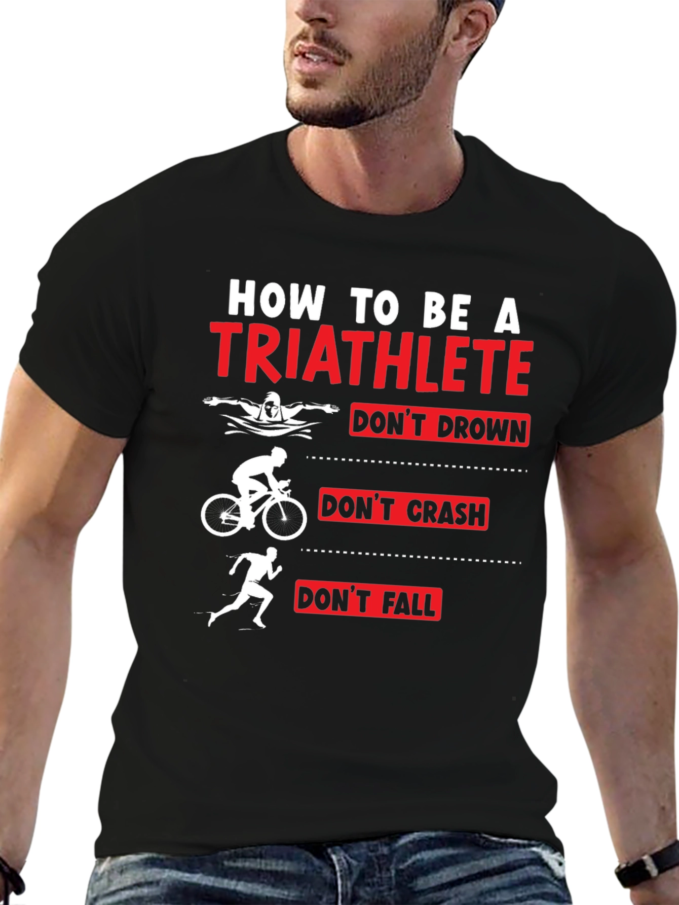 Black Triathlete T-Shirt - Swim Bike Run Funny Tee view 6