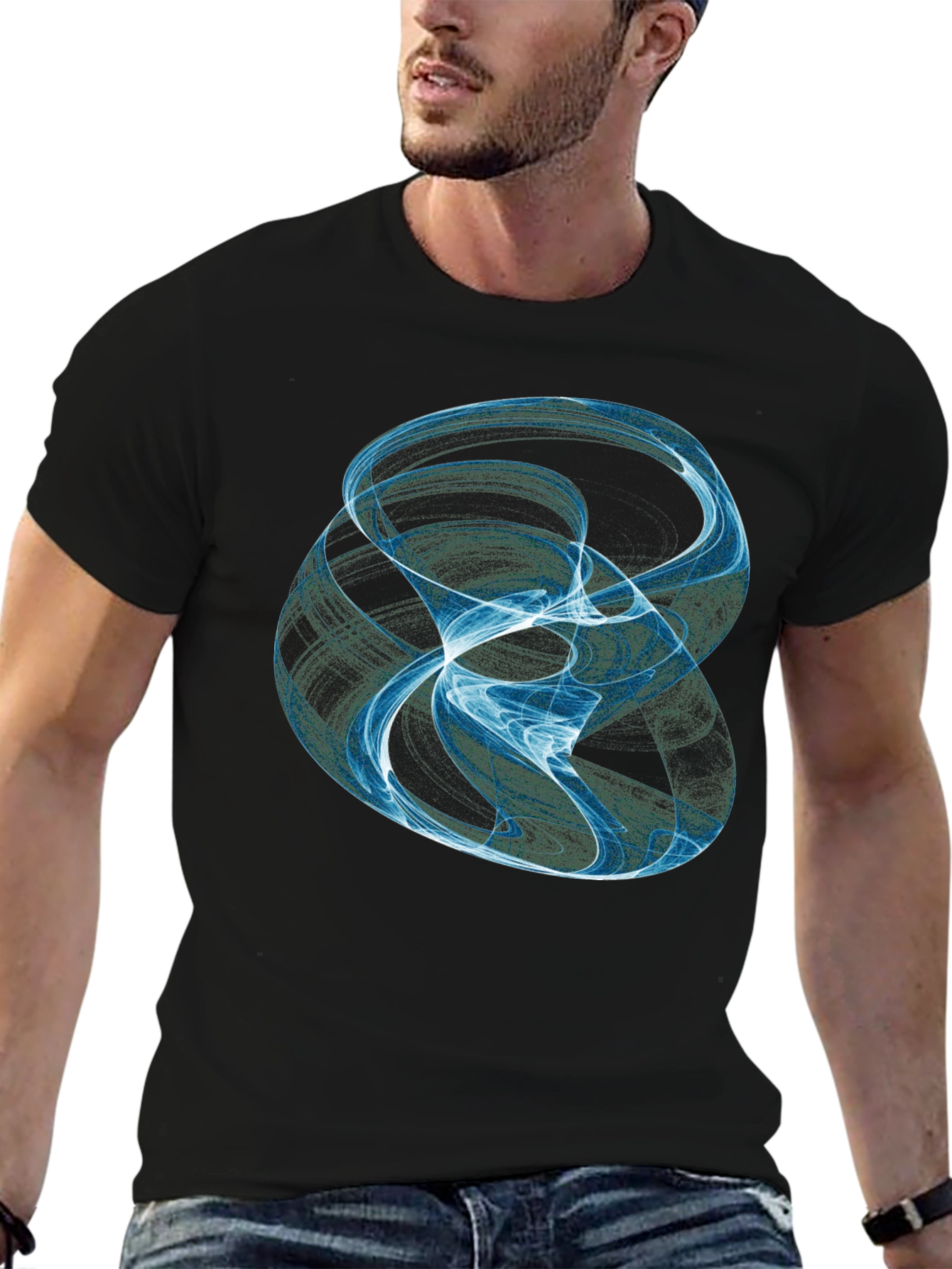 Black Abstract Swirl Graphic Black T-Shirt view 6