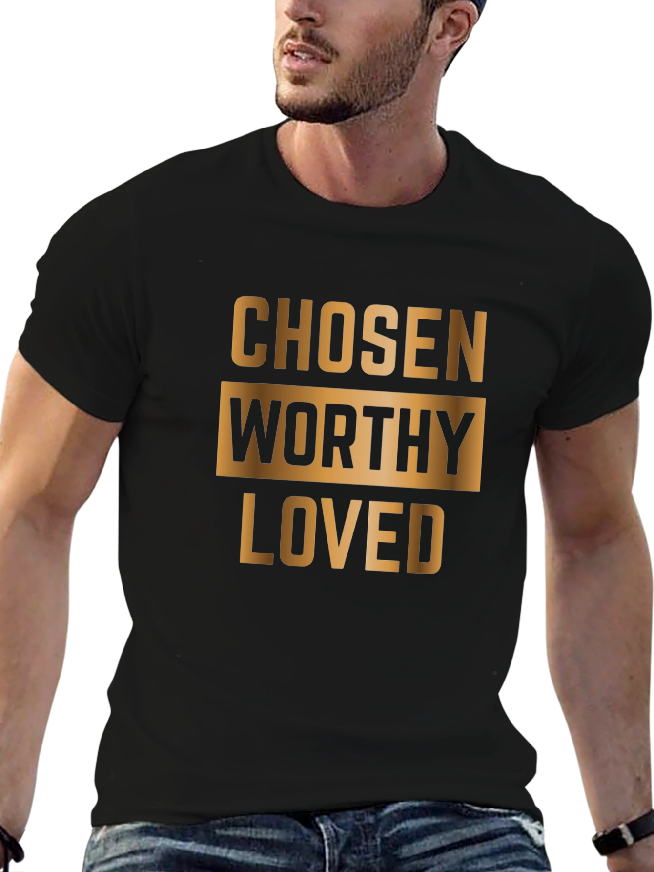 Black Chosen Worthy Loved Graphic T-Shirt - Black Cotton Blend view 6