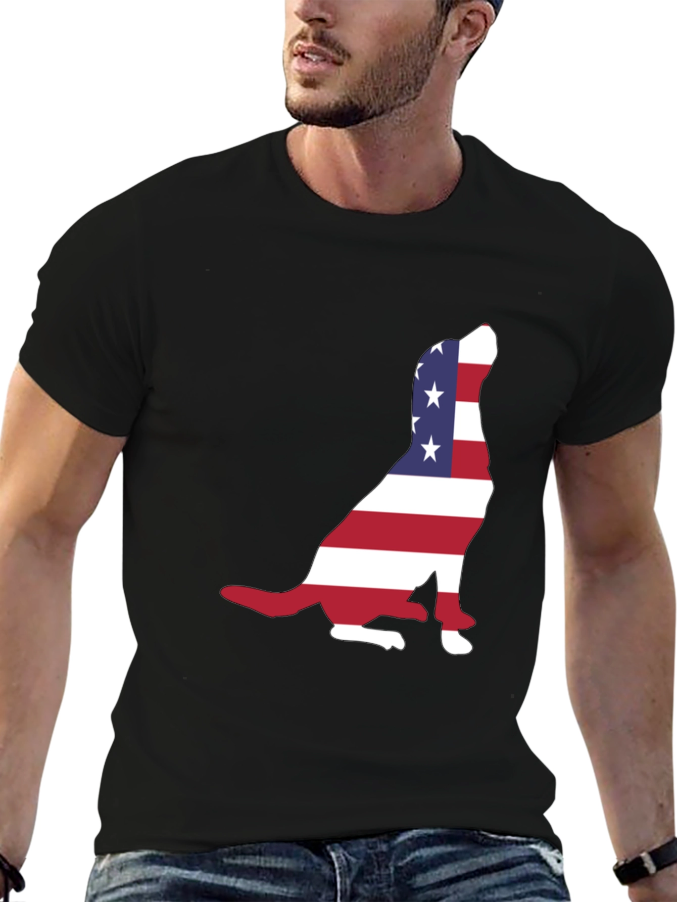 Black Patriotic Dog USA Flag T-Shirt view 6