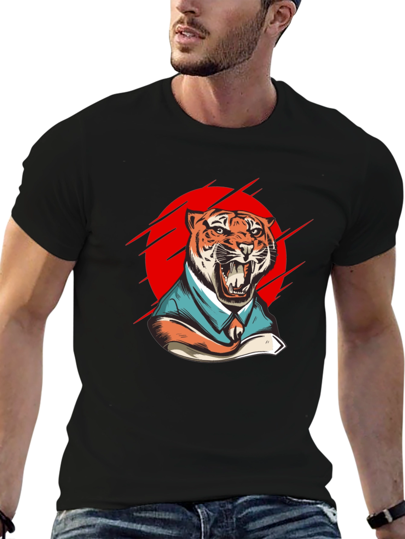 Black Tiger in Suit Graphic T-Shirt - Black view 6