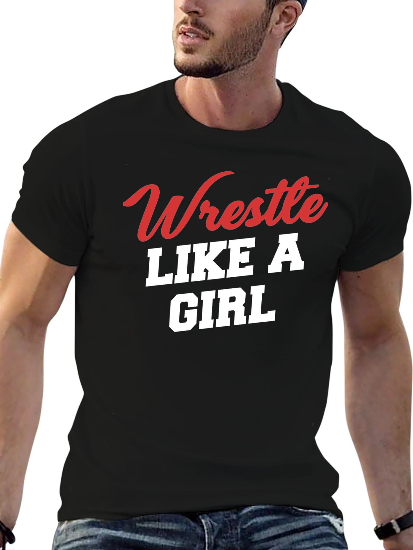 Black Wrestle Like a Girl T-Shirt - Black view 6