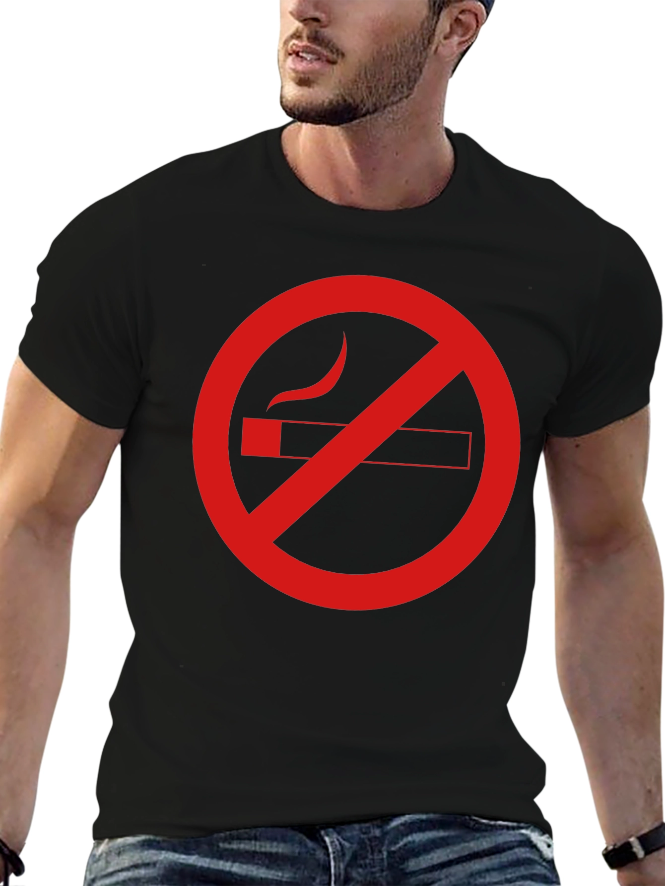 Black No Smoking Graphic Tee - Black Cotton Casual T-Shirt view 6