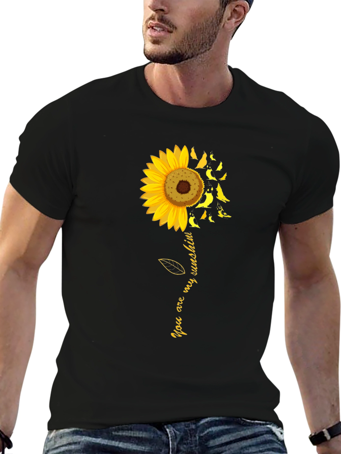 Black Sunflower Bird T-Shirt - You Are My Sunshine Tee view 6