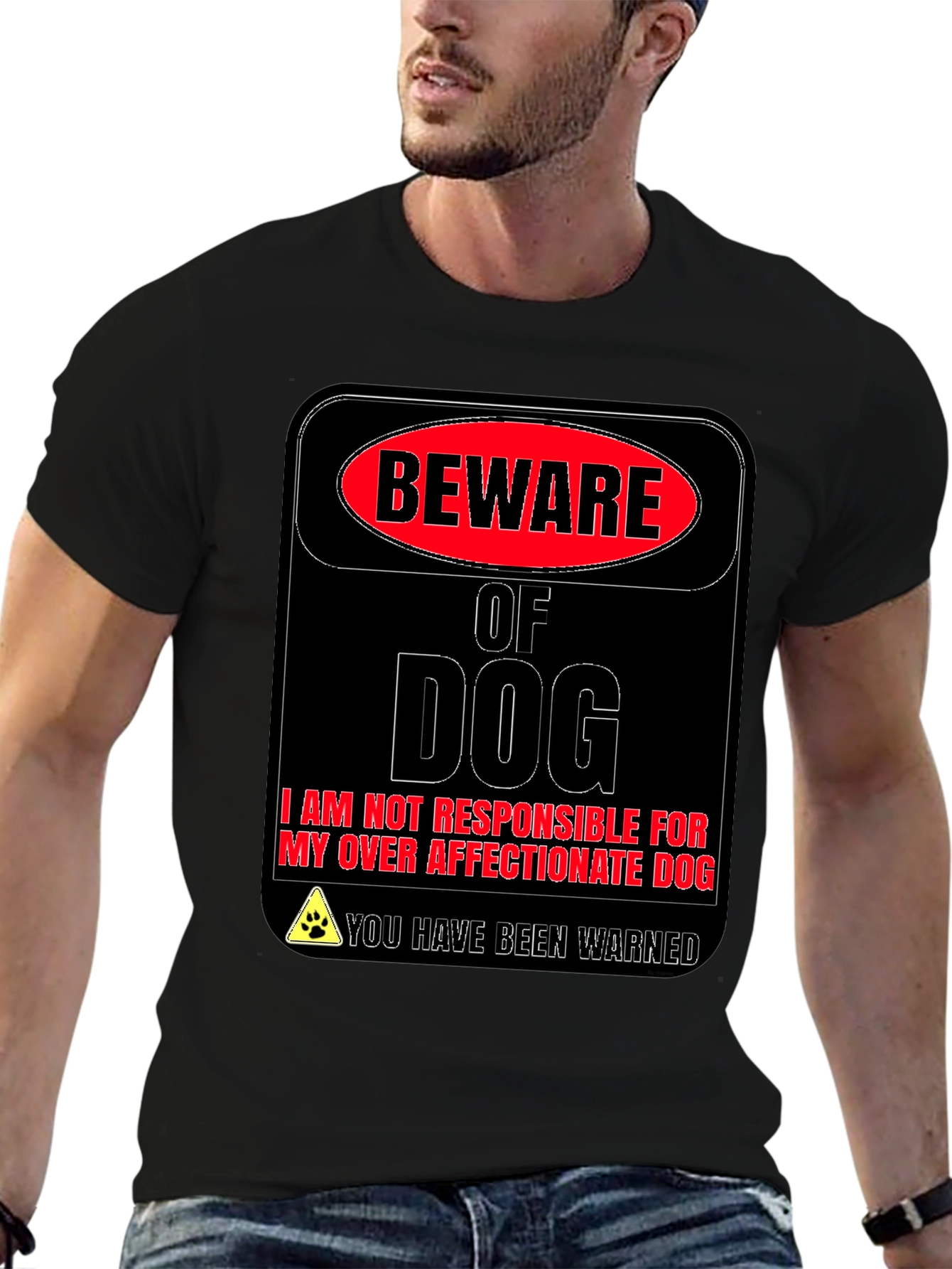 Black Beware of Dog Novelty Graphic T-Shirt view 6