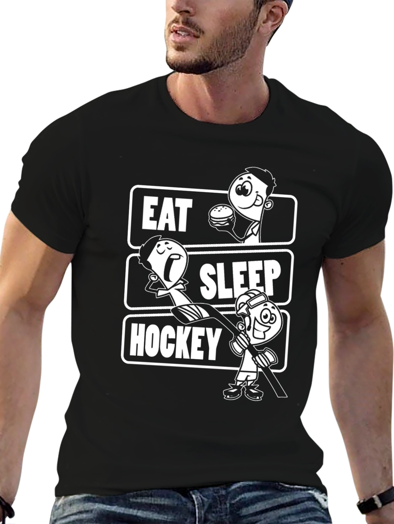 Black Eat Sleep Hockey Black Graphic T-Shirt view 6