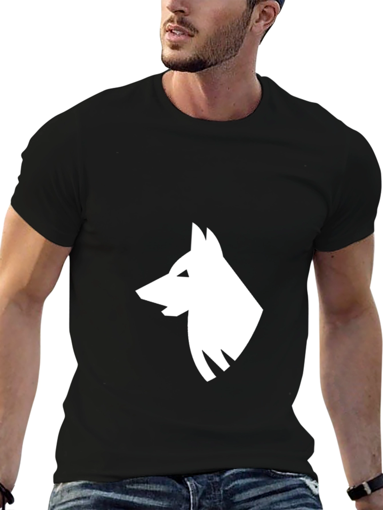 Black Black T-Shirt with White Wolf Graphic view 6
