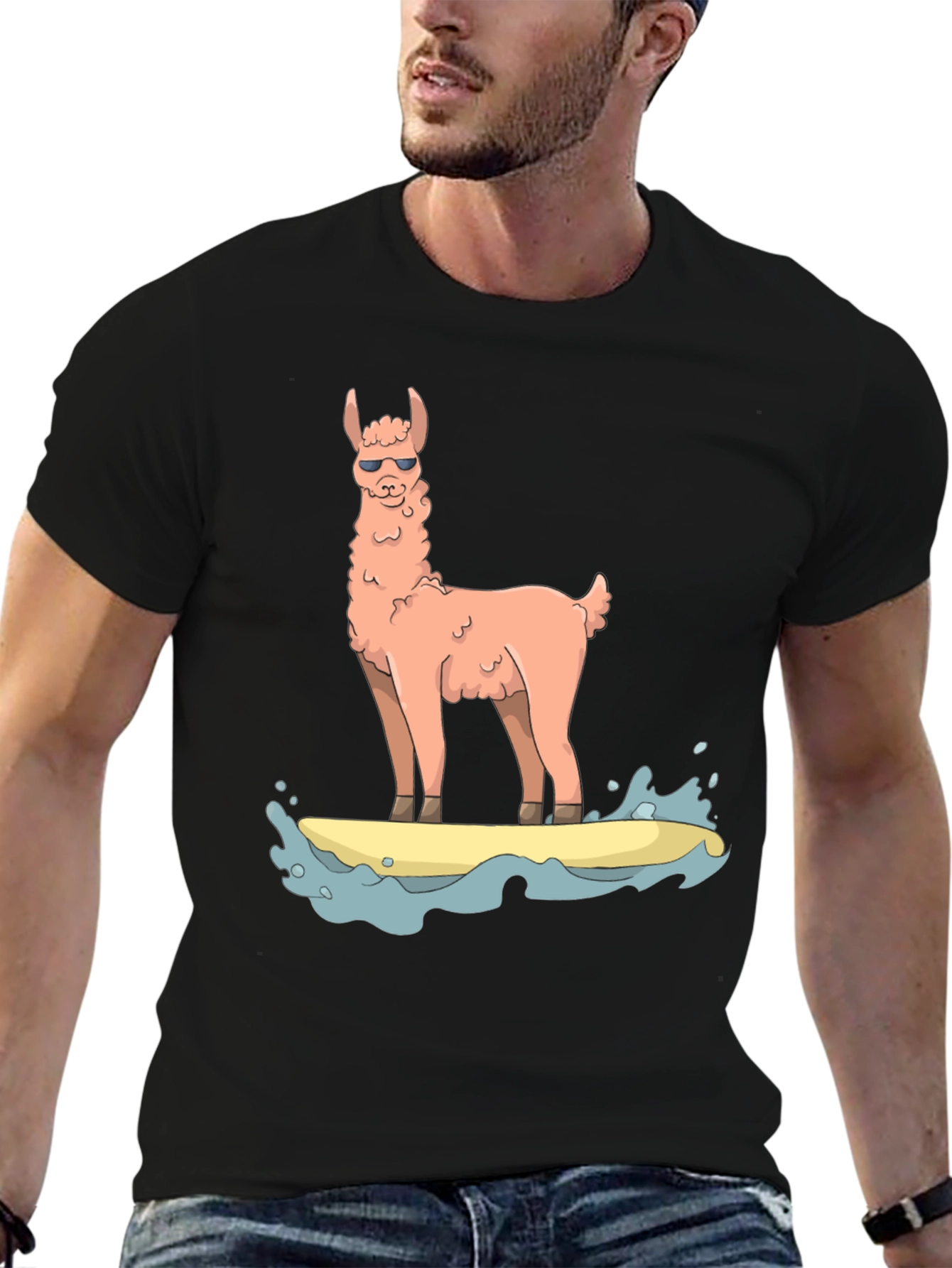 Black Surfing Llama Graphic Tee view 6