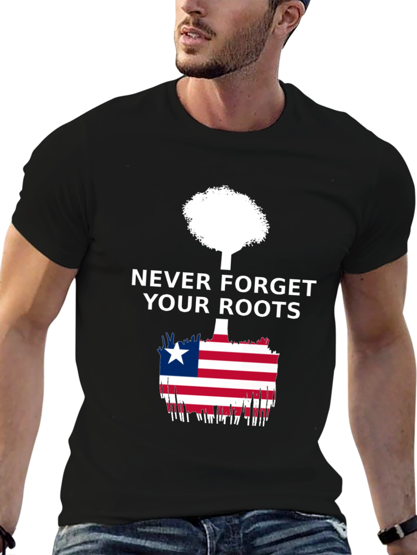 Black Never Forget Your Roots Liberia Flag T-Shirt view 6