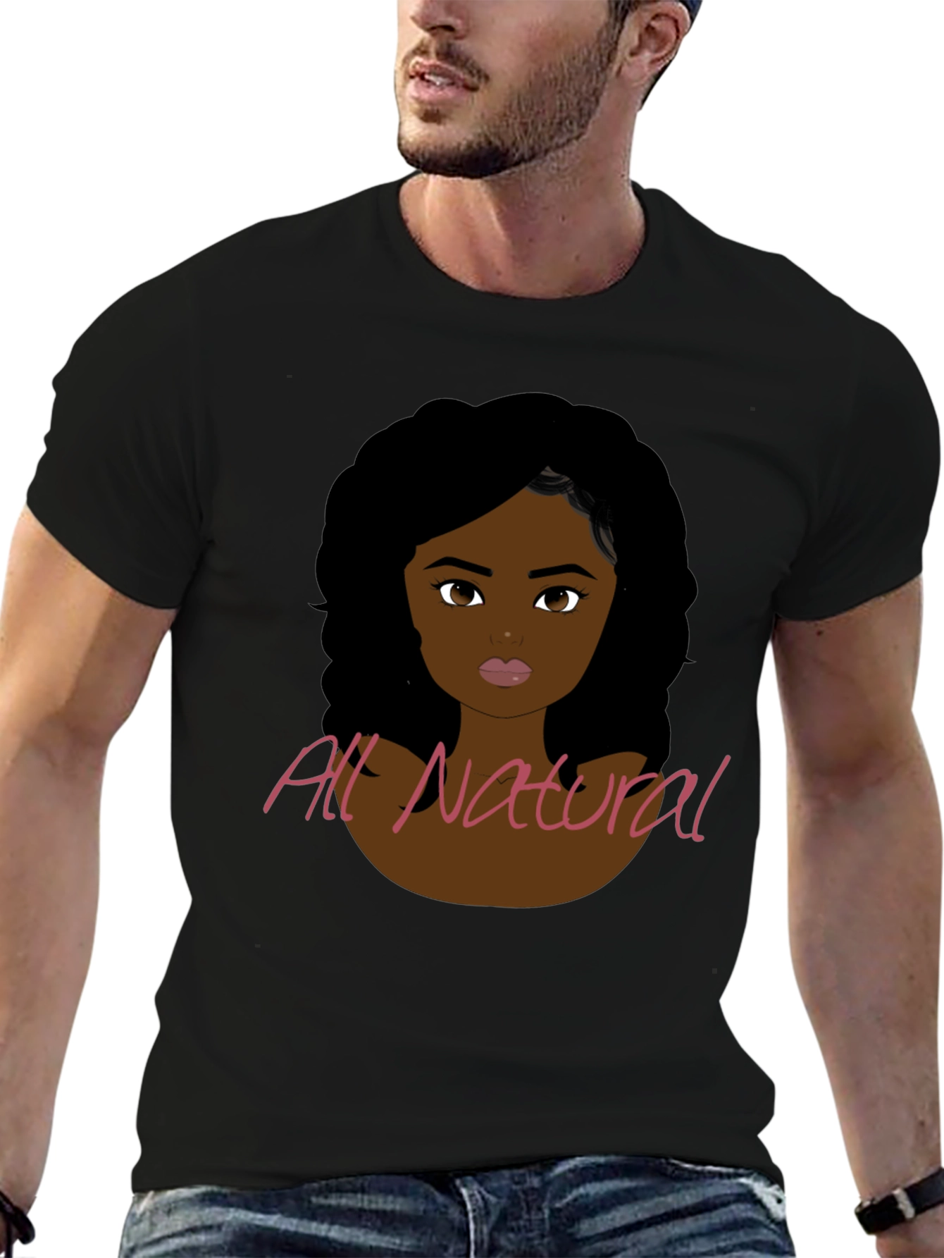 Black All Natural Woman Graphic Print T-Shirt view 6