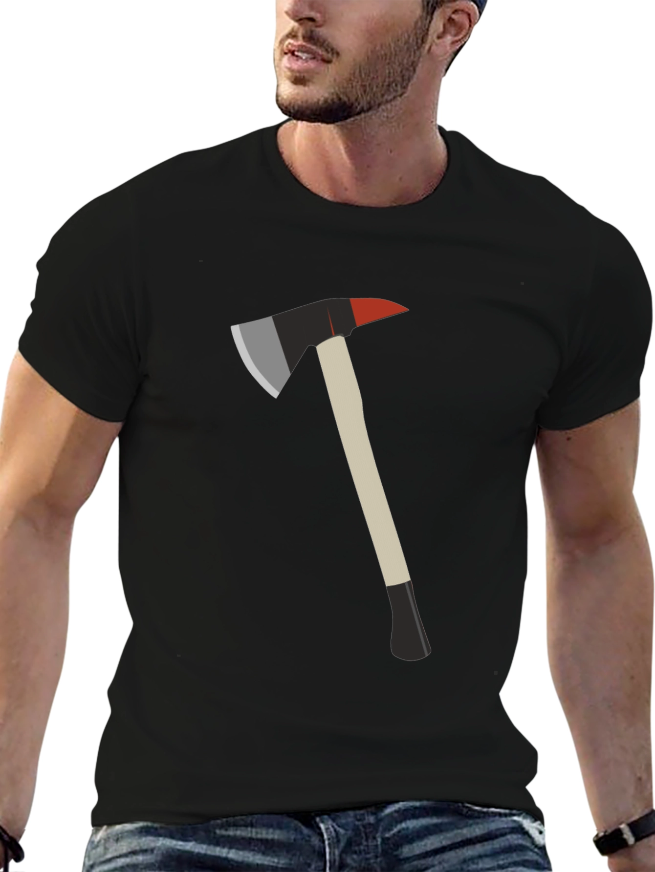 Black Fire Axe Graphic Tee - Black Cotton T-Shirt view 6