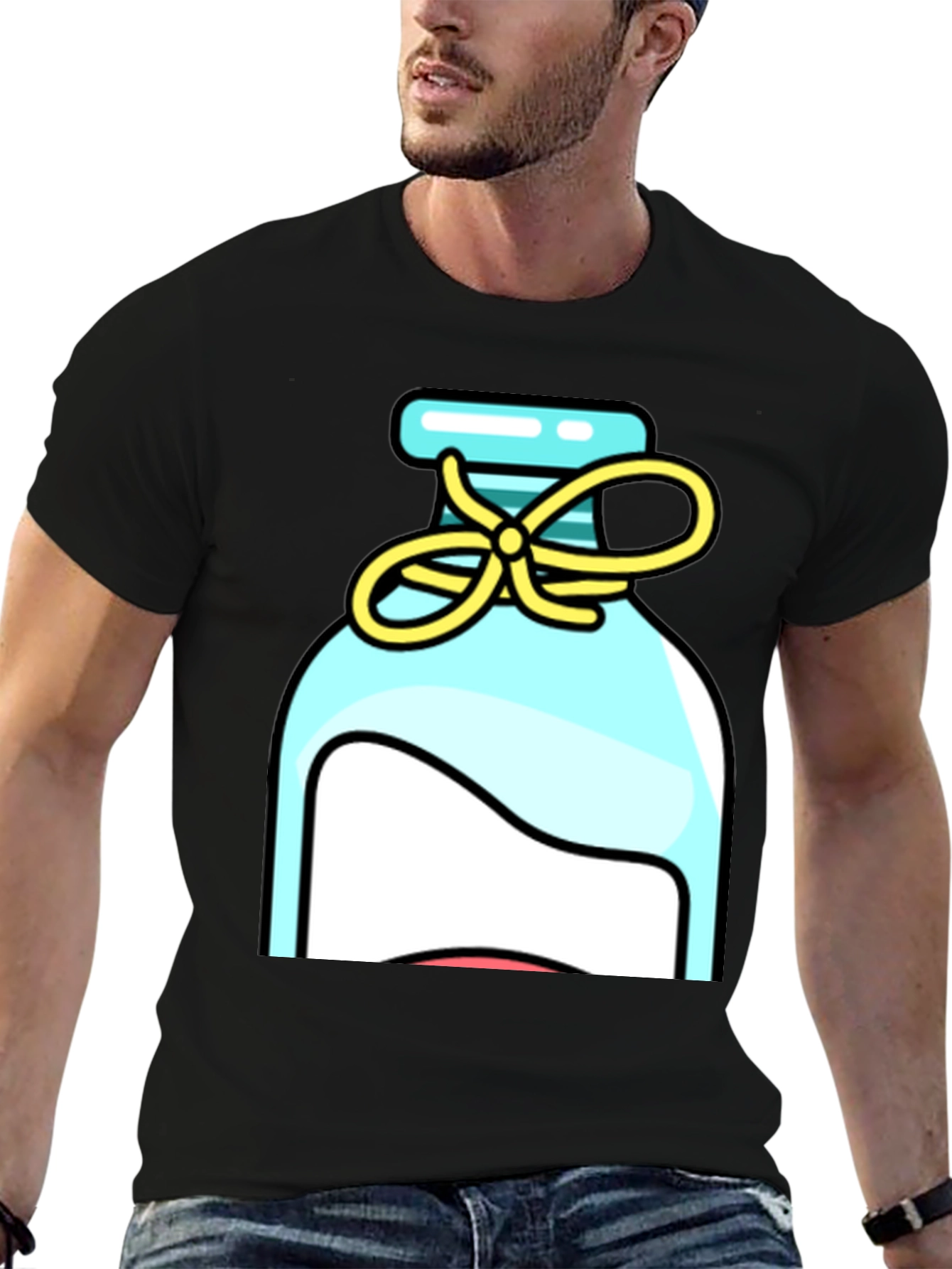 Black Whimsical Bottle Graphic Tee - Stylish Unisex T-Shirt view 6