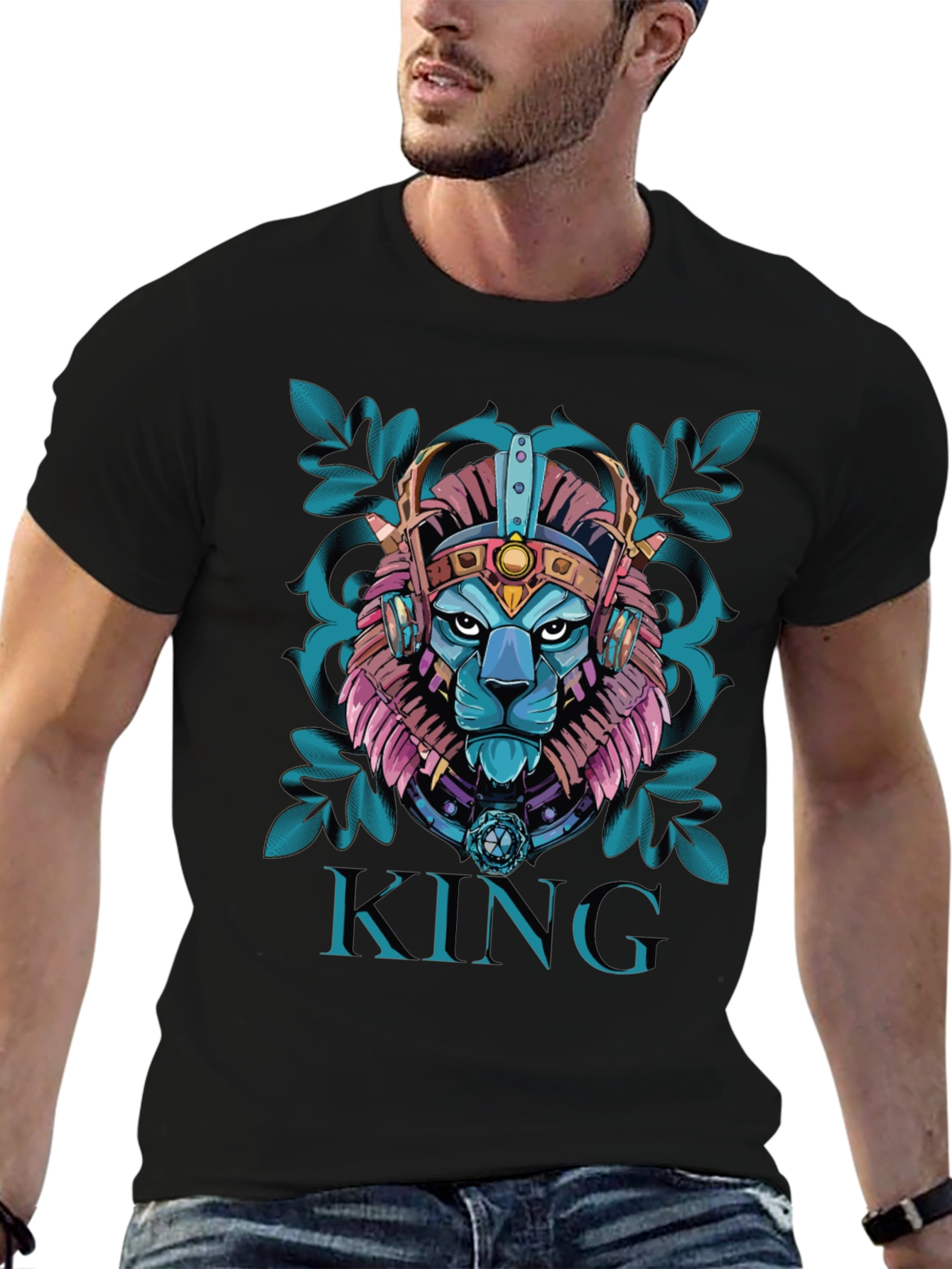 Black King Lion Graphic Tee - Unique Design view 6