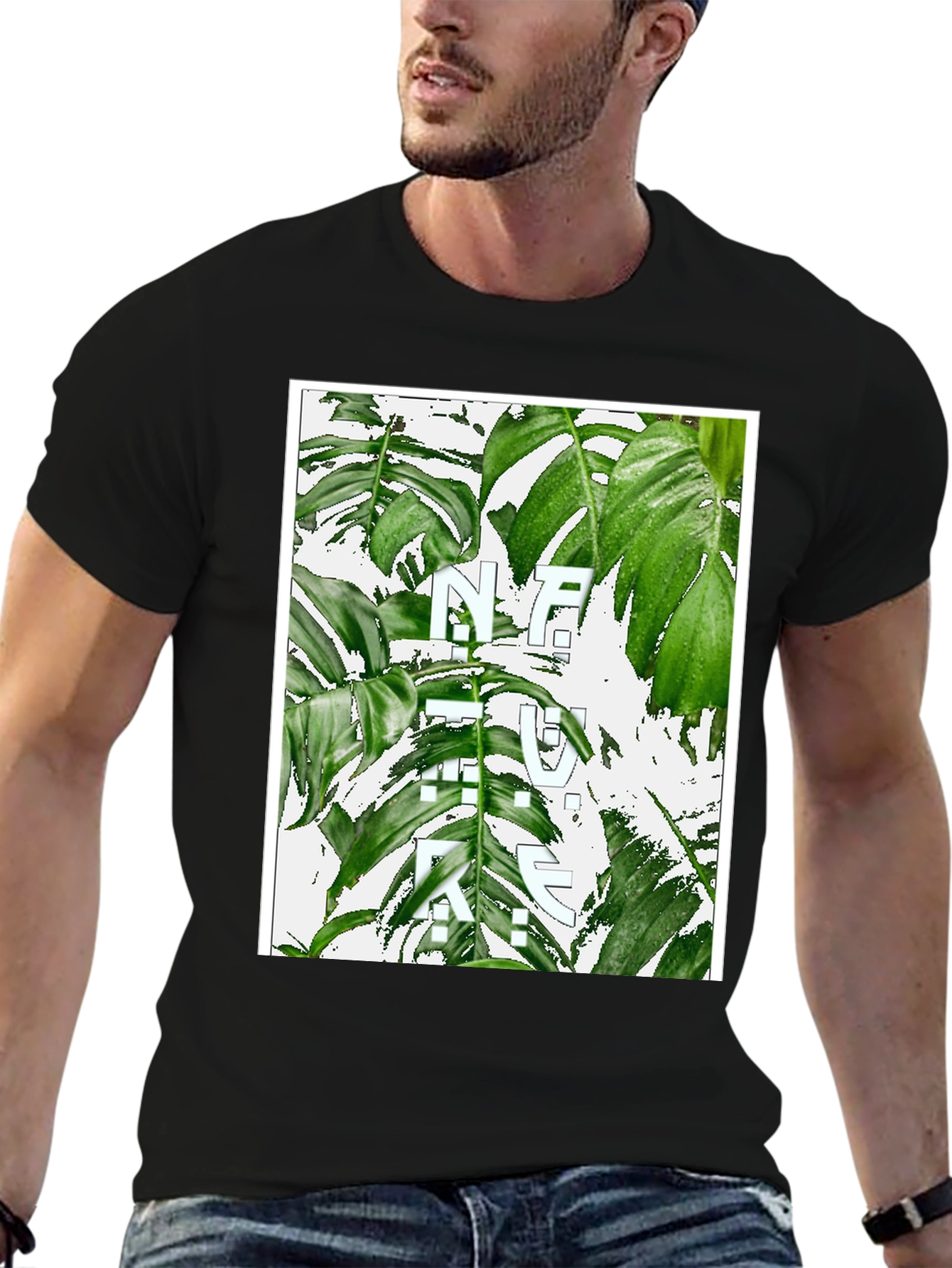 Black Nature Graphic T-Shirt - Modern Botanical Print view 6
