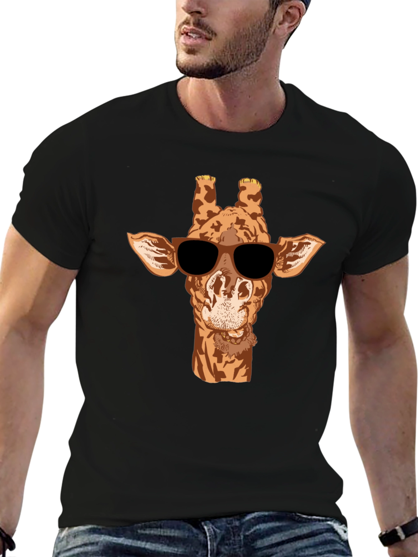 Black Cool Giraffe Graphic Tee - Black Cotton T-Shirt view 6