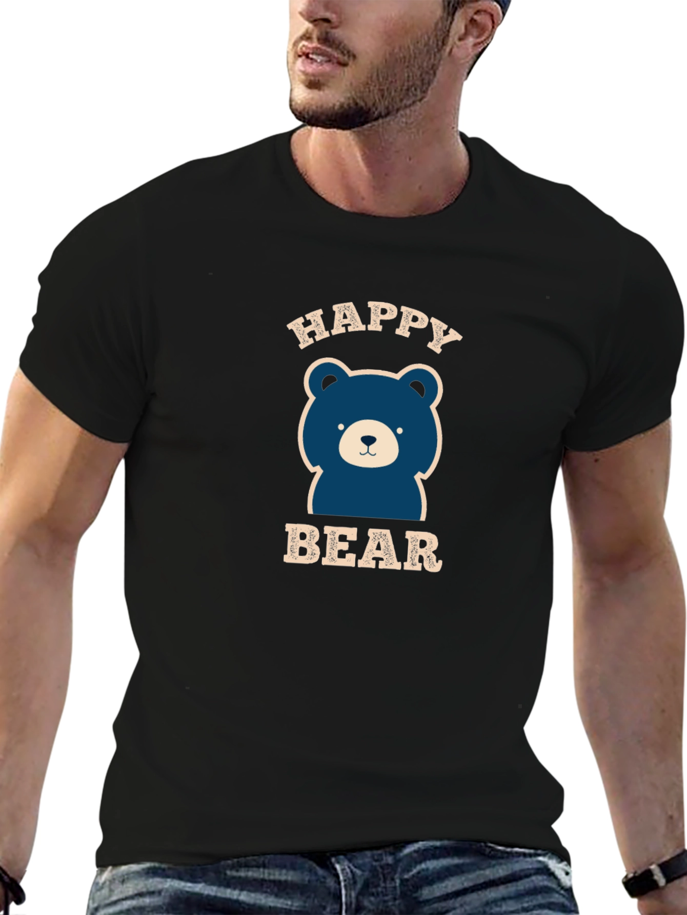 Black Happy Bear Graphic Tee - Black Cotton Blend view 6