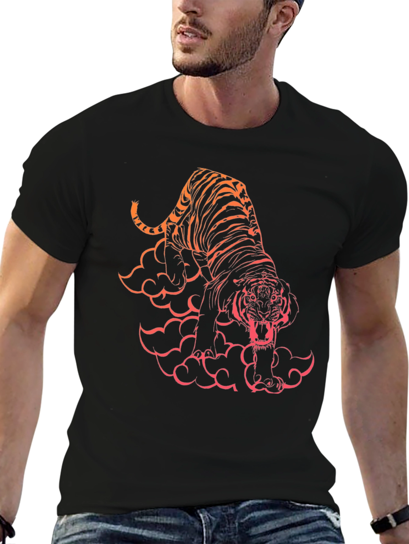 Black Tiger Graphic Black T-Shirt view 6