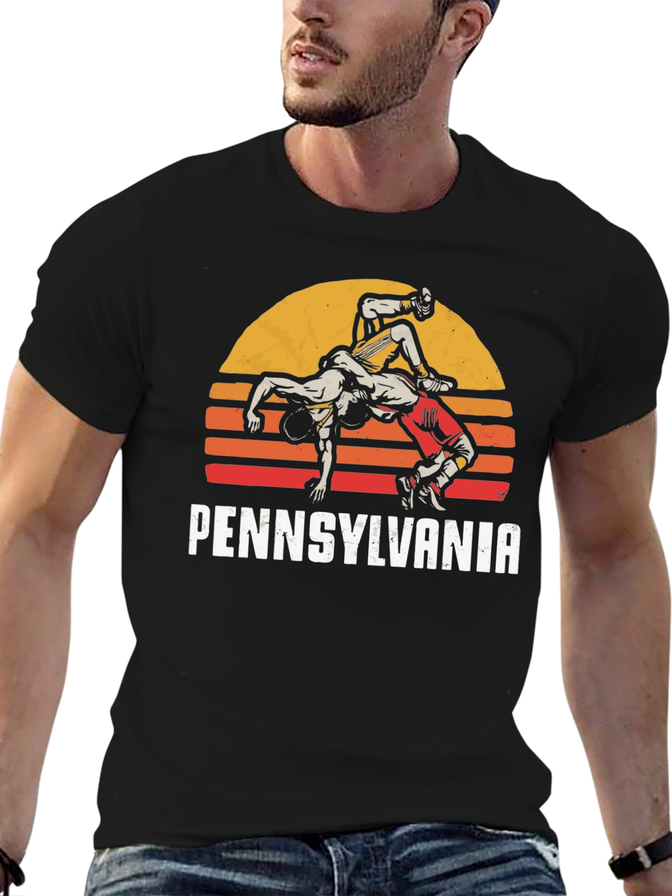Black Pennsylvania Wrestling Retro Graphic T-Shirt view 6
