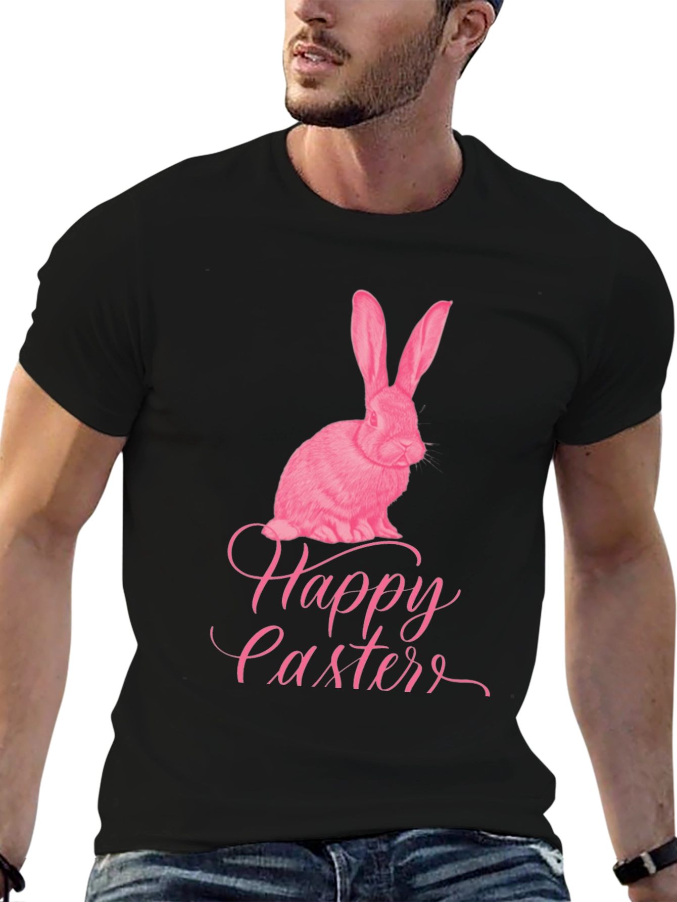 Black Happy Easter Bunny Graphic T-Shirt view 6