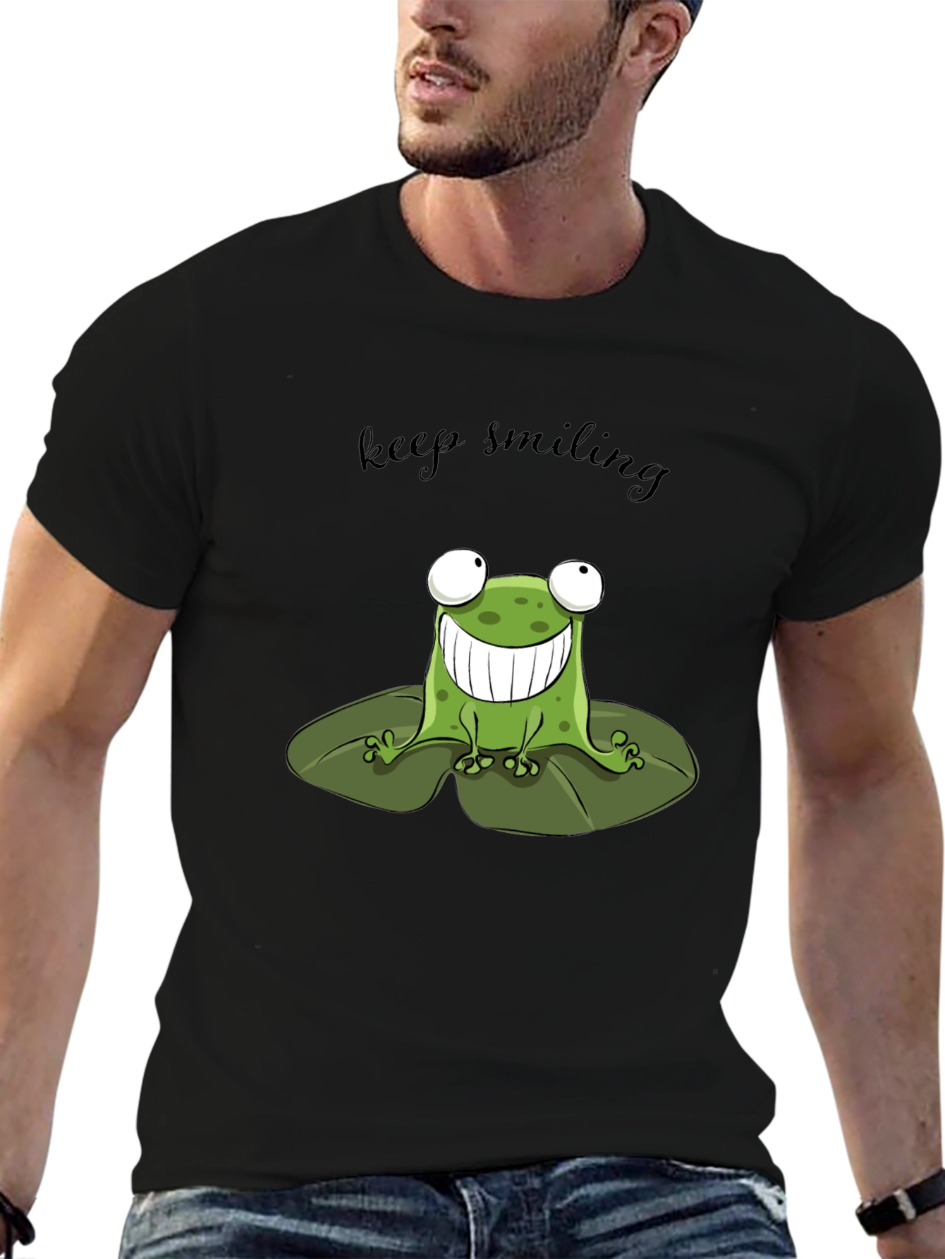 Black Keep Smiling Frog Graphic Tee - Black Cotton Comfort view 6