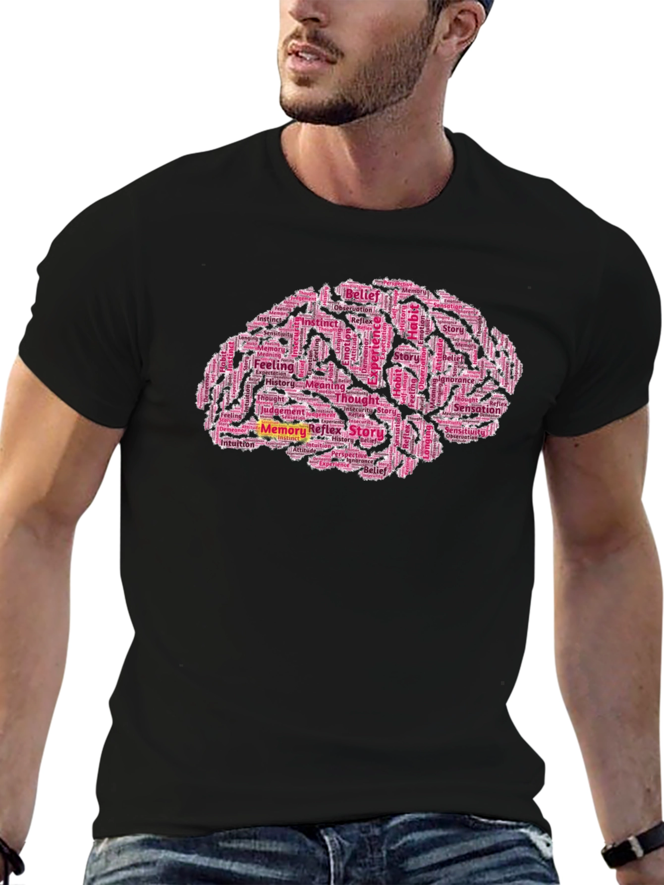 Black Brain Word Cloud Black T-Shirt view 6