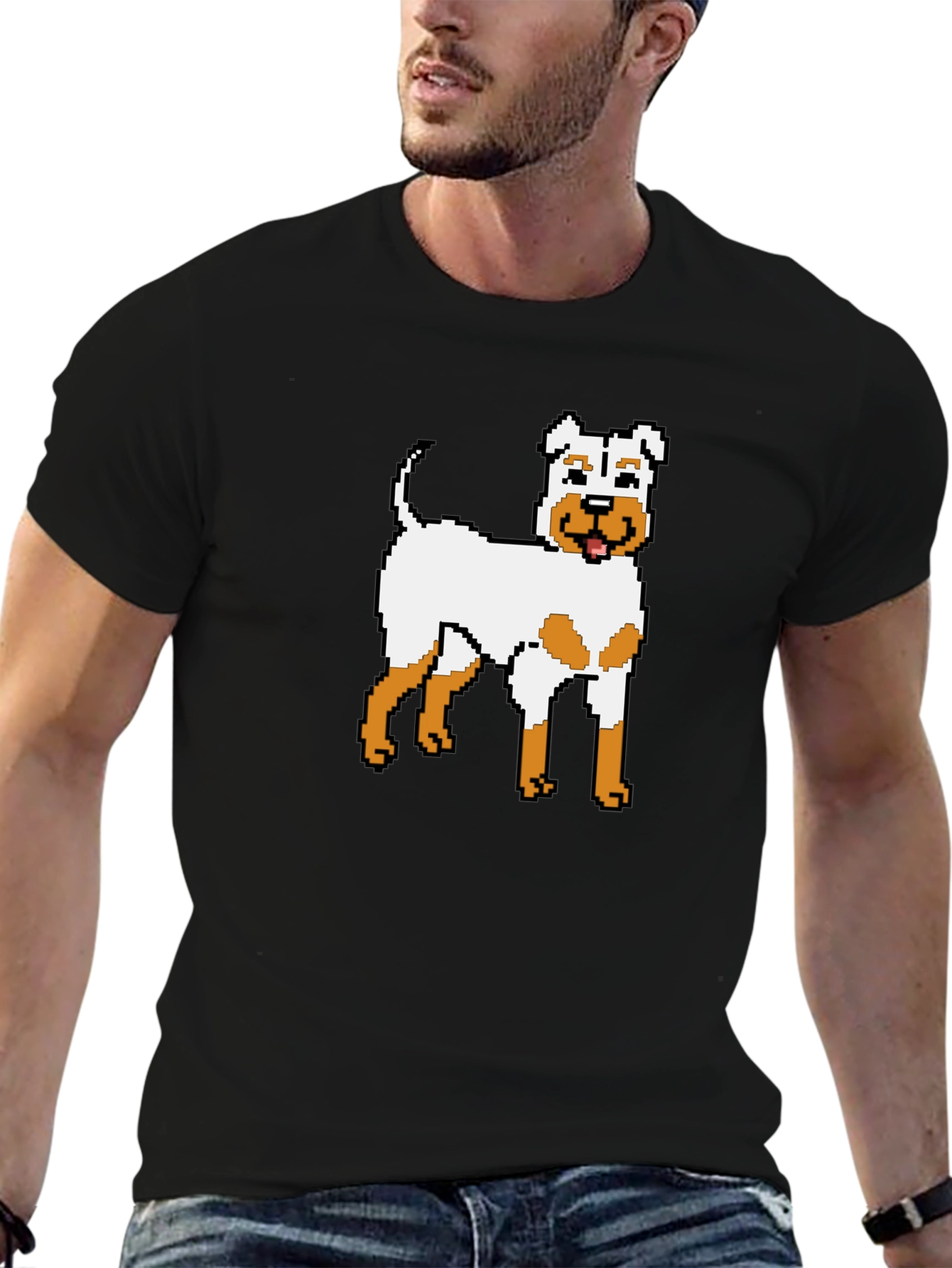 Black Pixel Dog Graphic T-Shirt - Unique Canine Design view 6
