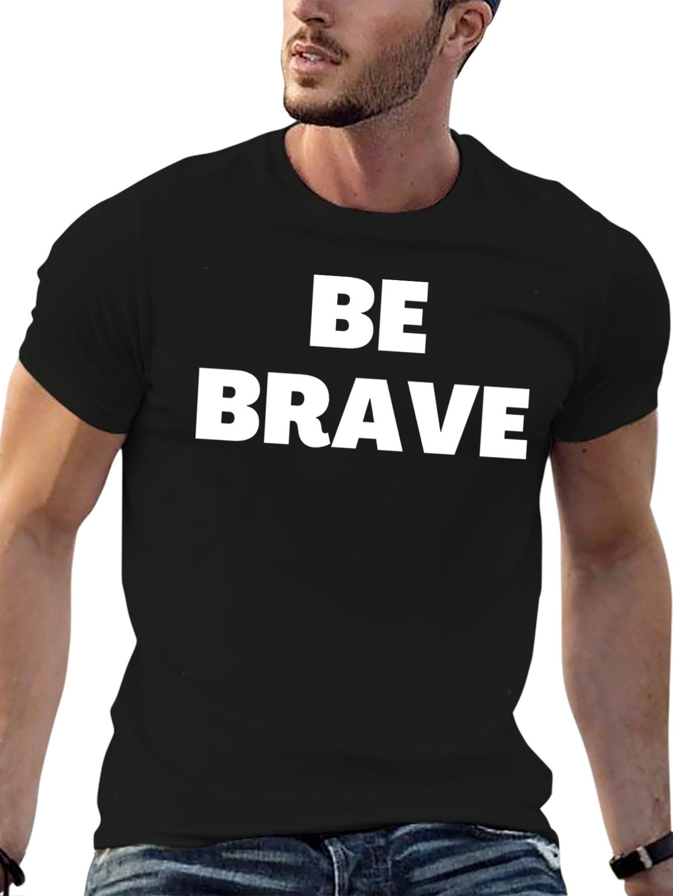 Black Be Brave Graphic Tee - Classic Fit Soft Cotton T-Shirt view 6