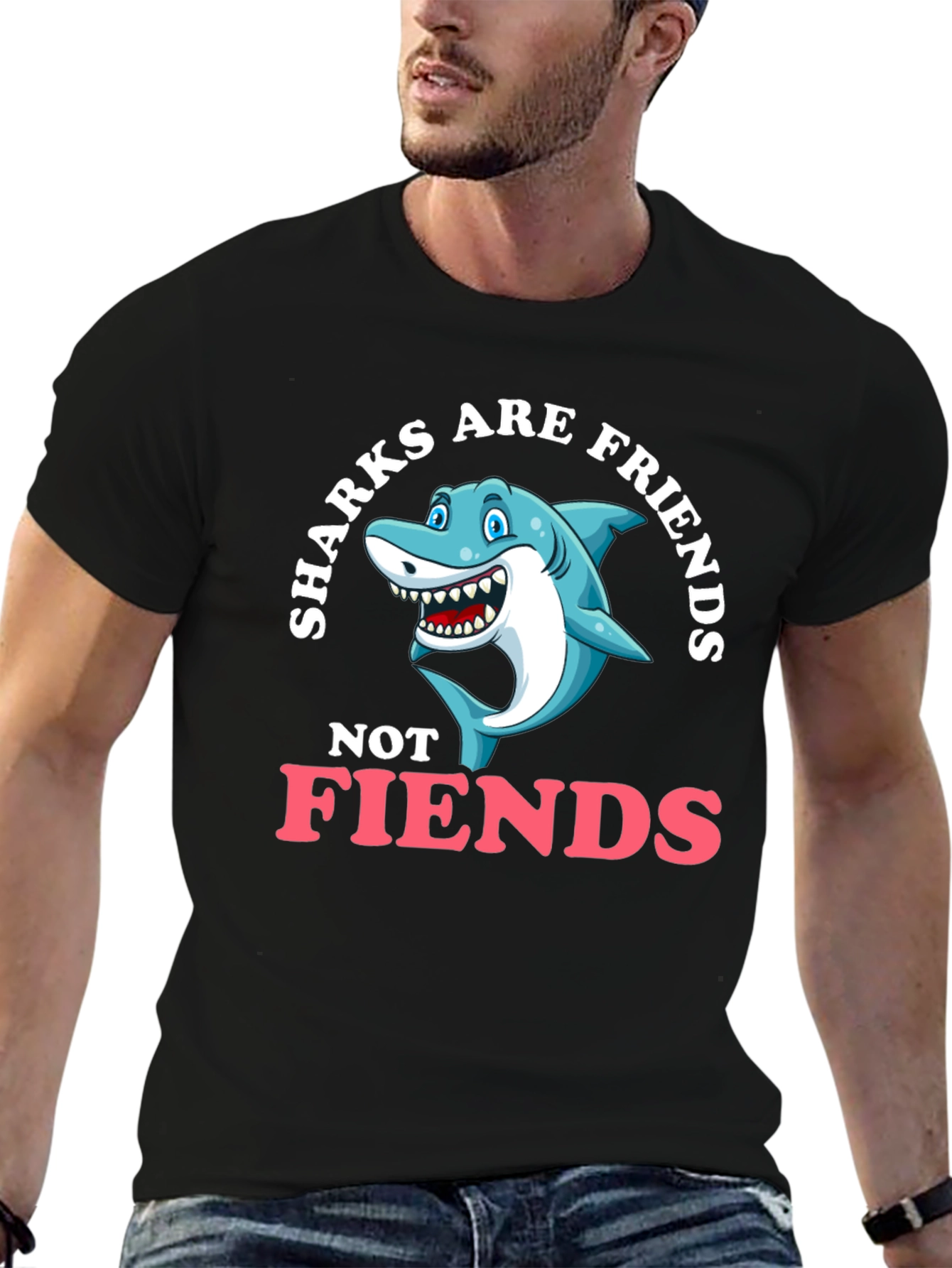 Black Sharks Are Friends T-Shirt - Funny Graphic Tee view 6