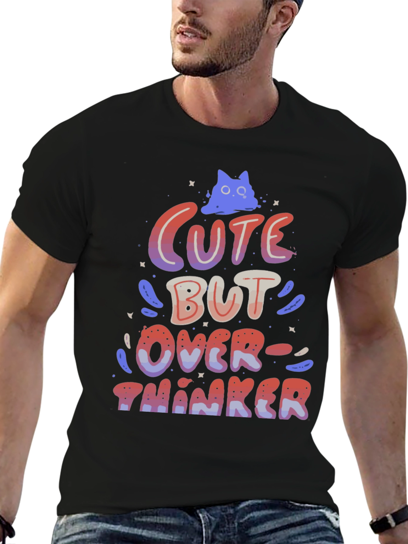 Black Cute But Overthinker Graphic T-Shirt view 6