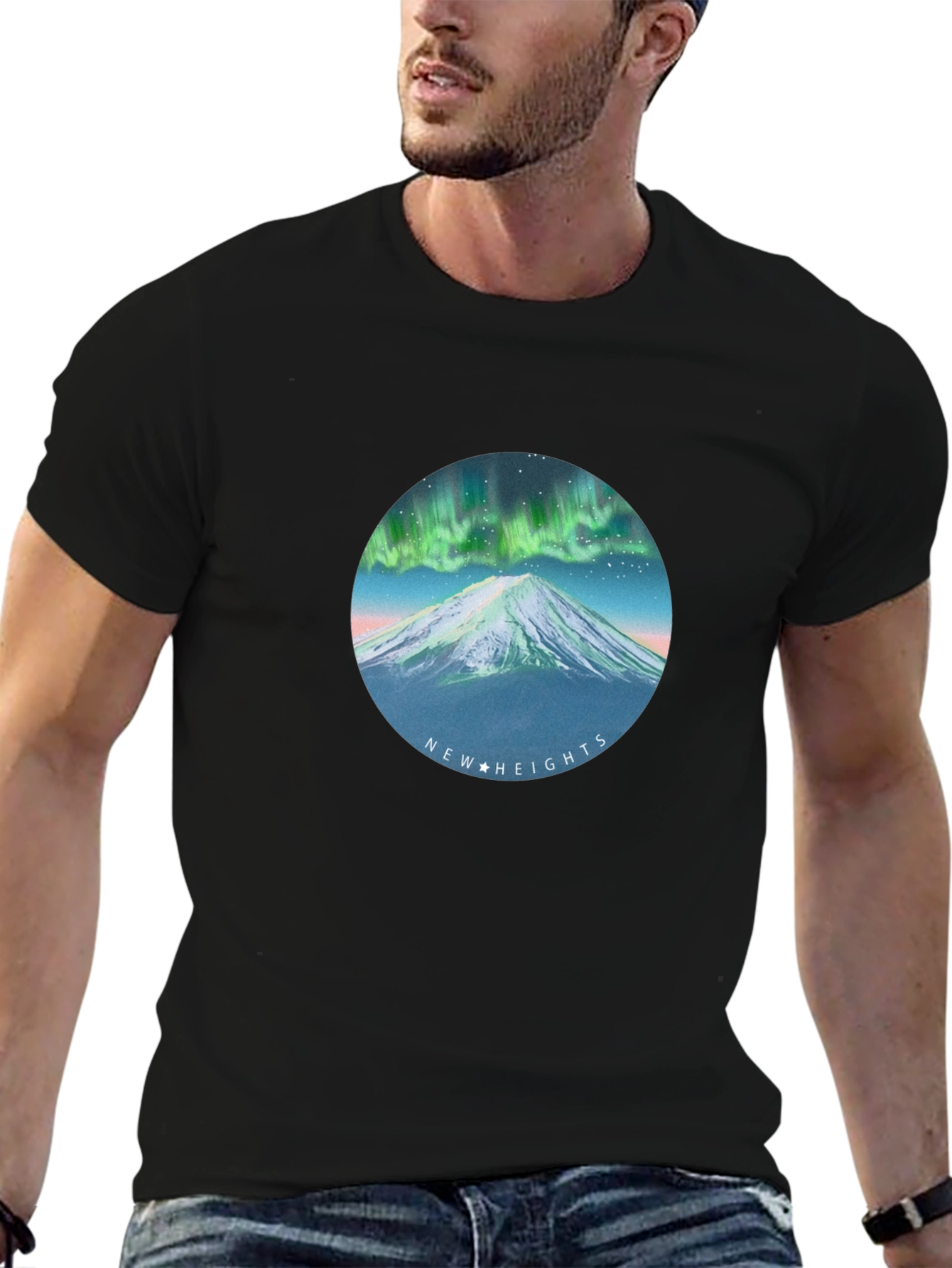 Black Aurora Mountain T-Shirt - New Heights Graphic Tee view 6